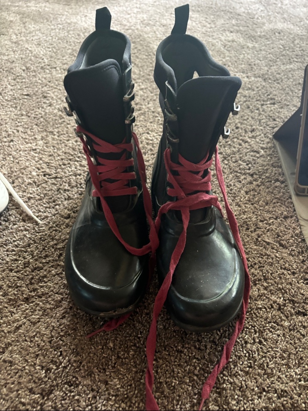 Bogs Black Combat Boots with Burgundy Laces - Picture 1 of 5